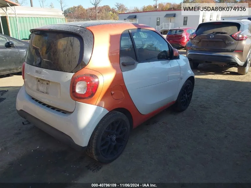 2016 Smart Fortwo Passion/Prime/Proxy/Pure VIN: WMEFJ5DA8GK074936 Lot: 40796109