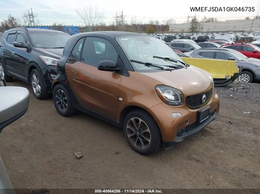 2016 Smart Fortwo Passion/Prime/Proxy/Pure VIN: WMEFJ5DA1GK046735 Lot: 40864286