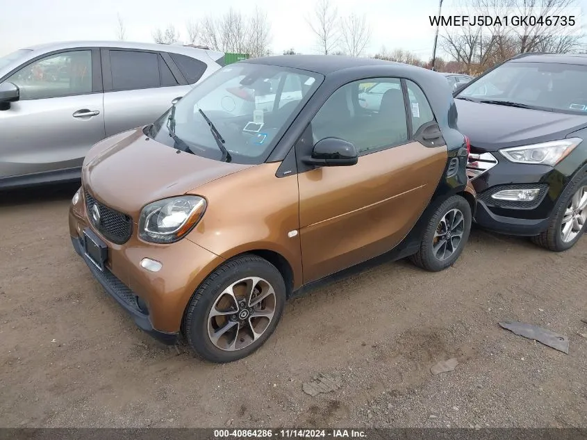 2016 Smart Fortwo Passion/Prime/Proxy/Pure VIN: WMEFJ5DA1GK046735 Lot: 40864286