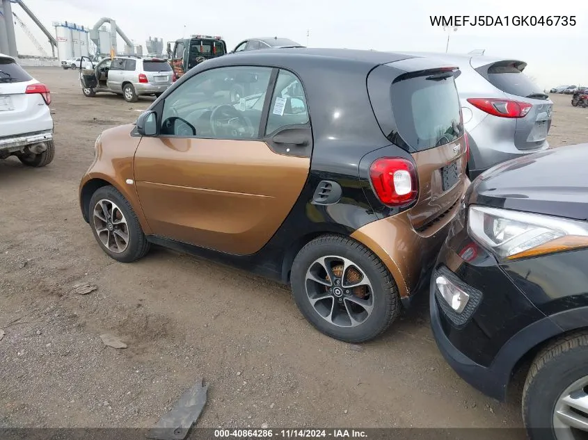 2016 Smart Fortwo Passion/Prime/Proxy/Pure VIN: WMEFJ5DA1GK046735 Lot: 40864286