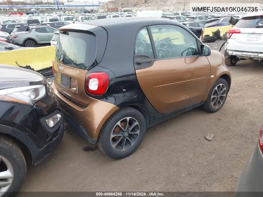 2016 Smart Fortwo Passion/Prime/Proxy/Pure VIN: WMEFJ5DA1GK046735 Lot: 40864286