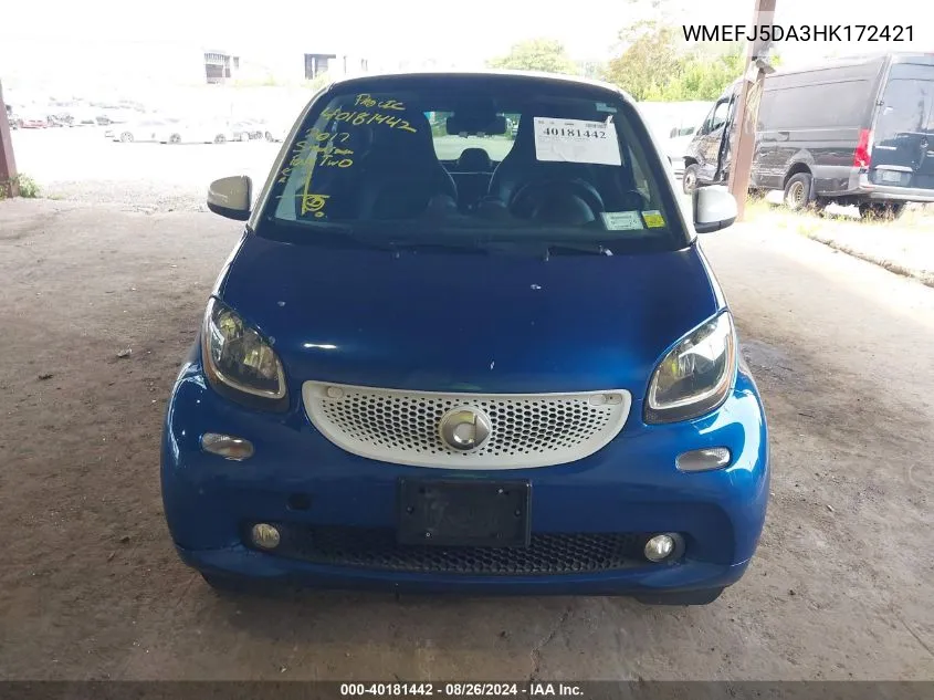 2017 Smart Fortwo Passion/Prime/Proxy/Pure VIN: WMEFJ5DA3HK172421 Lot: 40181442