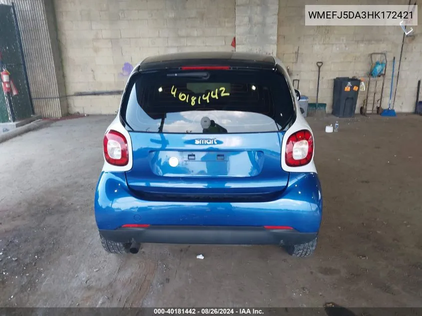 2017 Smart Fortwo Passion/Prime/Proxy/Pure VIN: WMEFJ5DA3HK172421 Lot: 40181442