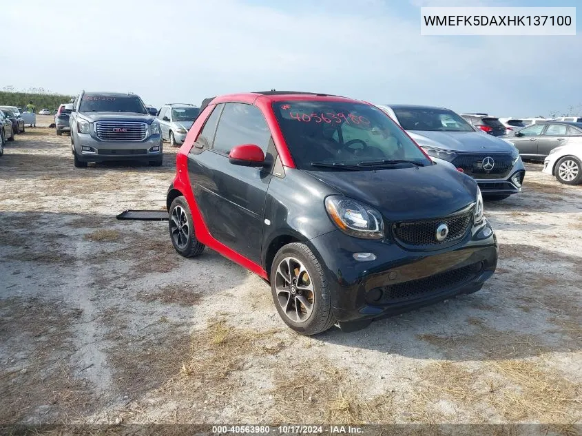 2017 Smart Fortwo Passion/Prime/Proxy VIN: WMEFK5DAXHK137100 Lot: 40563980