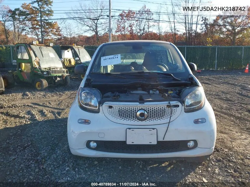 2017 Smart Fortwo Passion/Prime/Proxy/Pure VIN: WMEFJ5DA2HK218742 Lot: 40789834