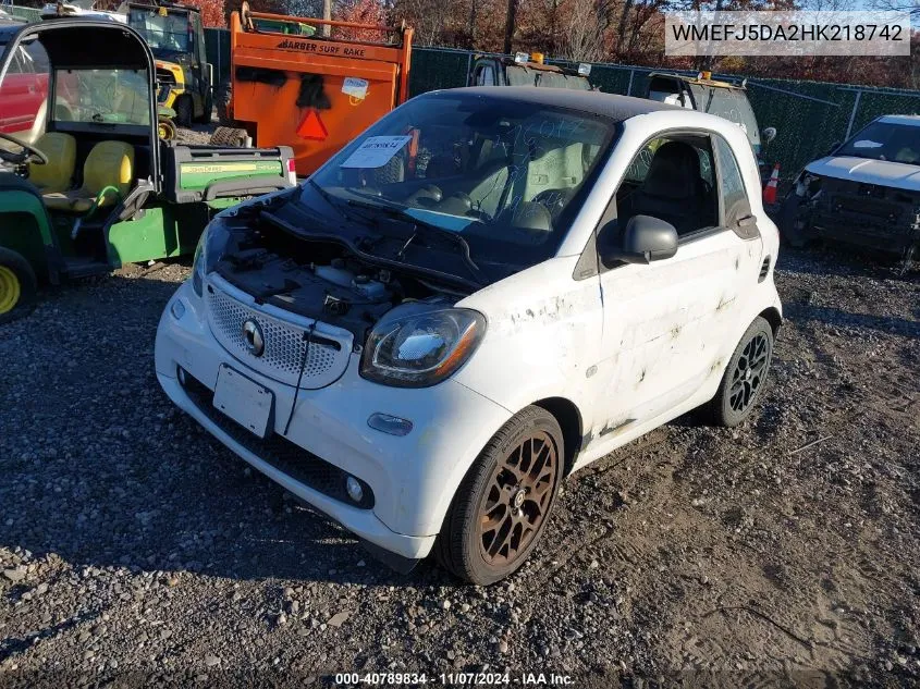 2017 Smart Fortwo Passion/Prime/Proxy/Pure VIN: WMEFJ5DA2HK218742 Lot: 40789834