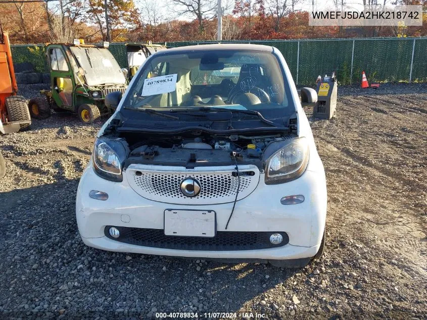 2017 Smart Fortwo Passion/Prime/Proxy/Pure VIN: WMEFJ5DA2HK218742 Lot: 40789834