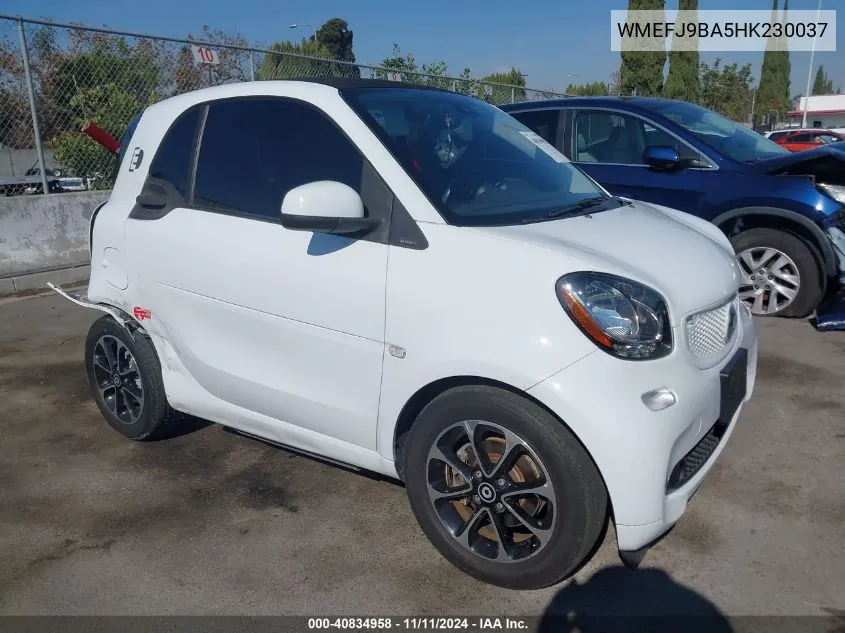 2017 Smart Fortwo Electric Drive Passion/Prime/Pure VIN: WMEFJ9BA5HK230037 Lot: 40834958