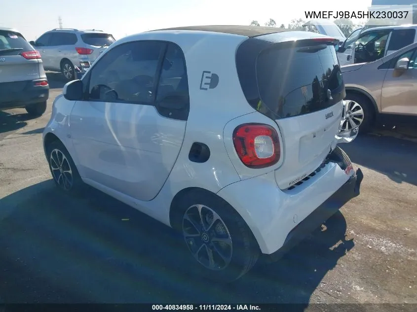 2017 Smart Fortwo Electric Drive Passion/Prime/Pure VIN: WMEFJ9BA5HK230037 Lot: 40834958