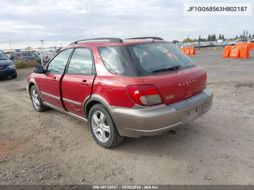 2003 Subaru Impreza Outback Sport VIN: JF1GG68563H802187 Lot: 40733027