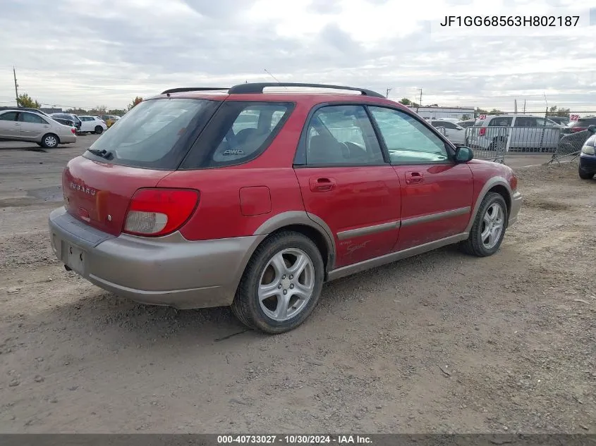 2003 Subaru Impreza Outback Sport VIN: JF1GG68563H802187 Lot: 40733027