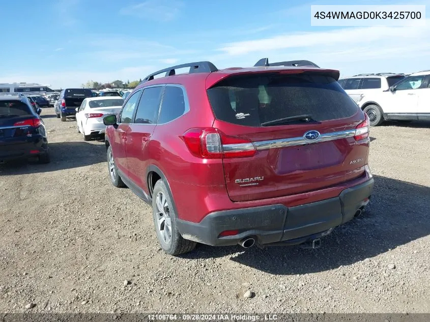 2019 Subaru Ascent VIN: 4S4WMAGD0K3425700 Lot: 12106764