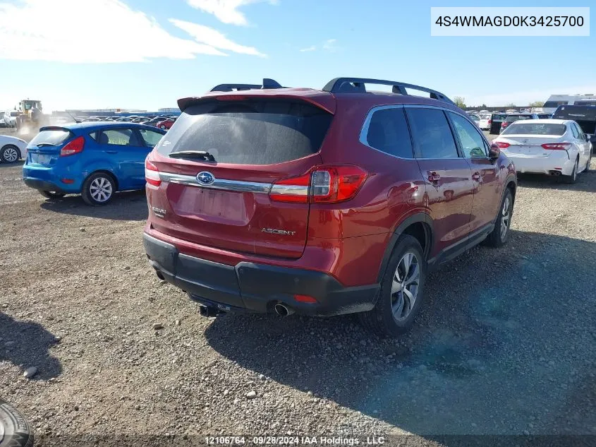 2019 Subaru Ascent VIN: 4S4WMAGD0K3425700 Lot: 12106764