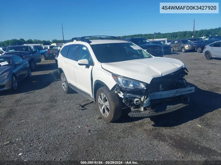 2019 Subaru Ascent Premium VIN: 4S4WMAFD0K3427920 Lot: 39516154