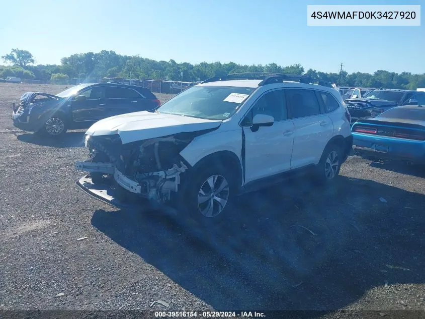 2019 Subaru Ascent Premium VIN: 4S4WMAFD0K3427920 Lot: 39516154