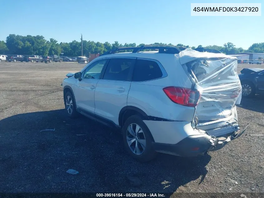 2019 Subaru Ascent Premium VIN: 4S4WMAFD0K3427920 Lot: 39516154