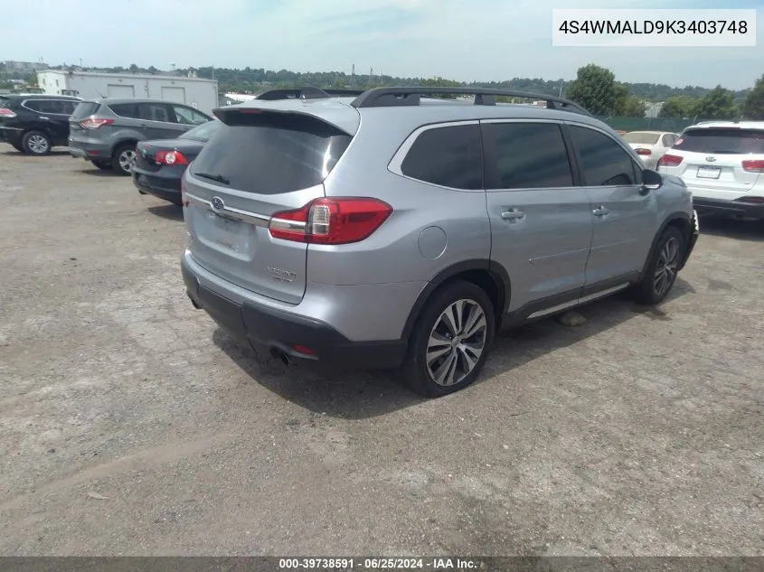 2019 Subaru Ascent Limited VIN: 4S4WMALD9K3403748 Lot: 39738591