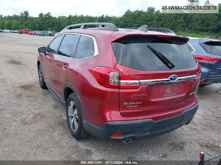 2019 Subaru Ascent Premium VIN: 4S4WMACD2K3432878 Lot: 39813367