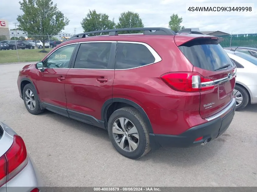 2019 Subaru Ascent Premium VIN: 4S4WMACD9K3449998 Lot: 40038579