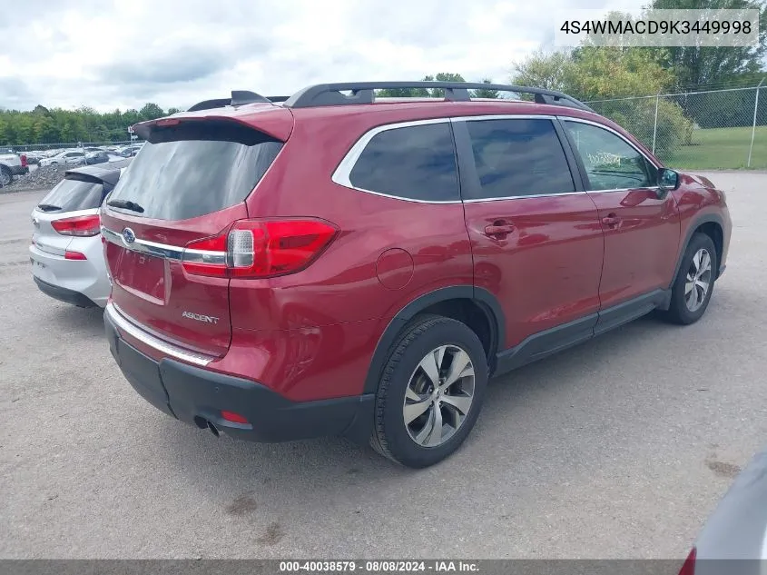 2019 Subaru Ascent Premium VIN: 4S4WMACD9K3449998 Lot: 40038579