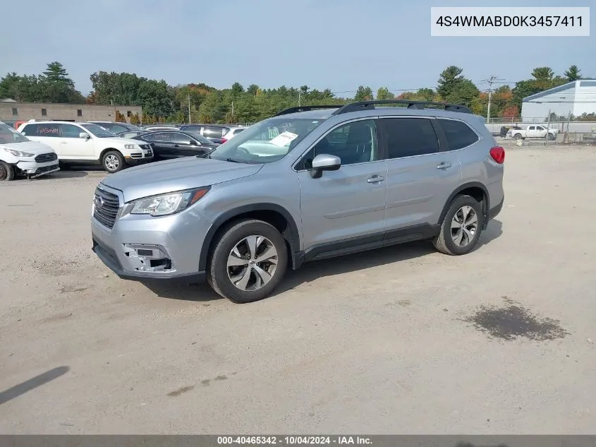 2019 Subaru Ascent Premium VIN: 4S4WMABD0K3457411 Lot: 40465342