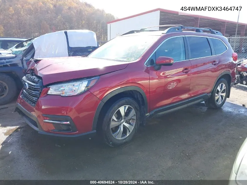 2019 Subaru Ascent Premium VIN: 4S4WMAFDXK3464747 Lot: 40694524