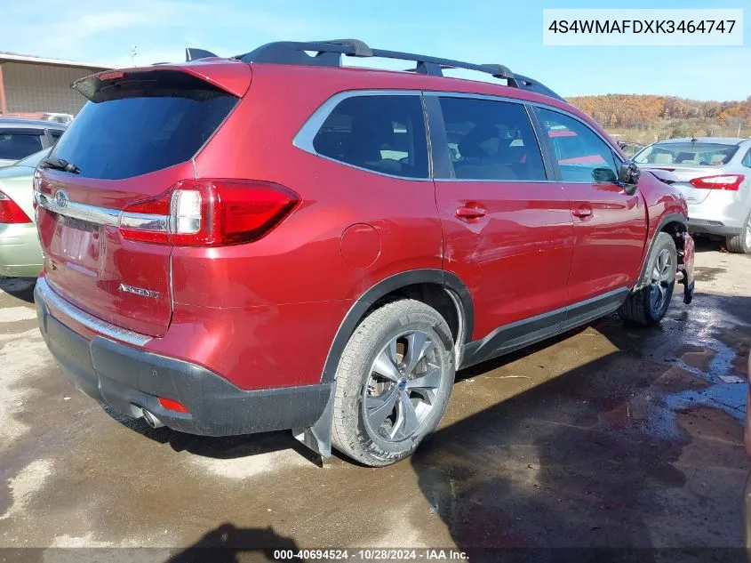 2019 Subaru Ascent Premium VIN: 4S4WMAFDXK3464747 Lot: 40694524