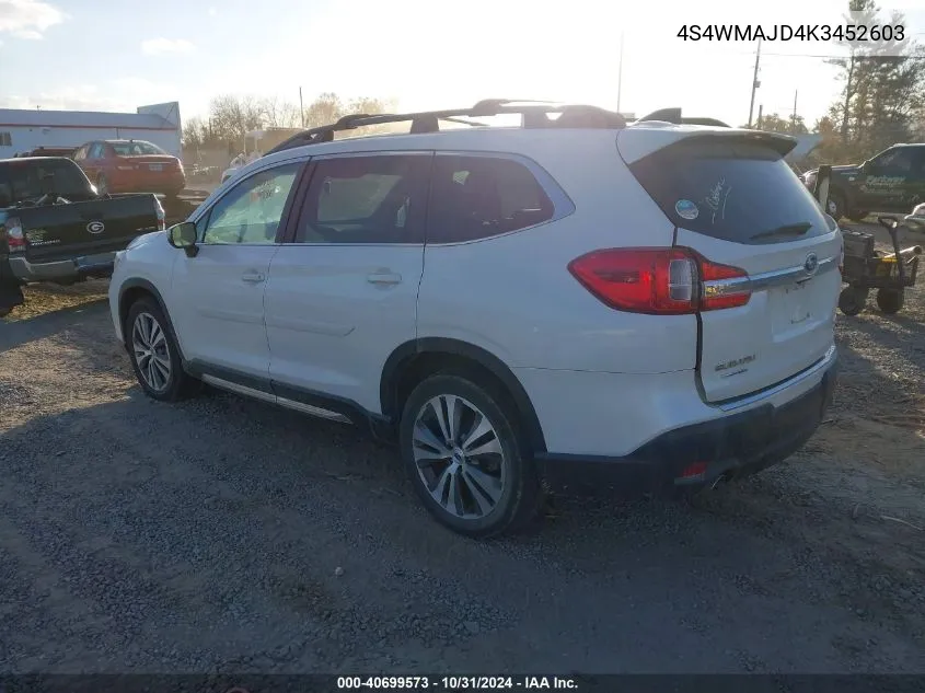 2019 Subaru Ascent Limited VIN: 4S4WMAJD4K3452603 Lot: 40699573