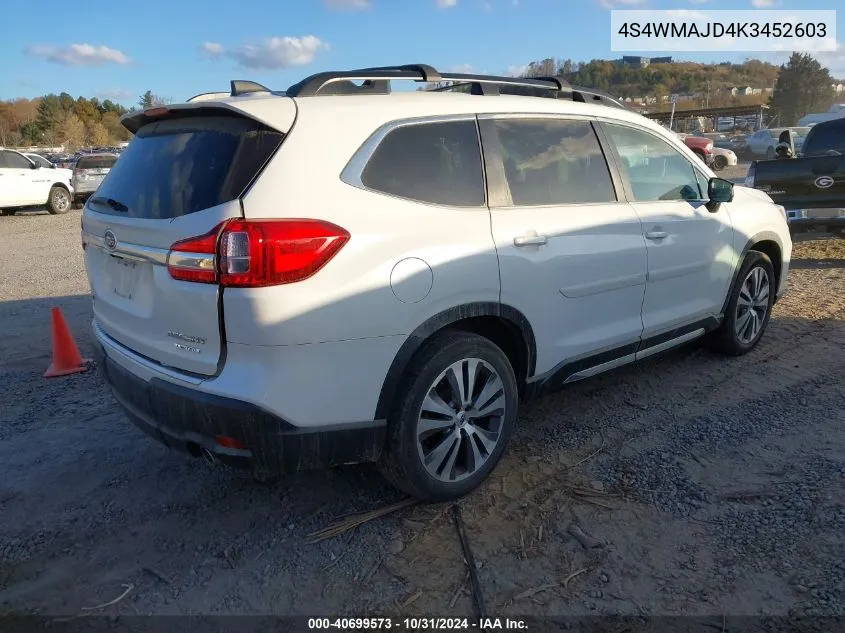 2019 Subaru Ascent Limited VIN: 4S4WMAJD4K3452603 Lot: 40699573