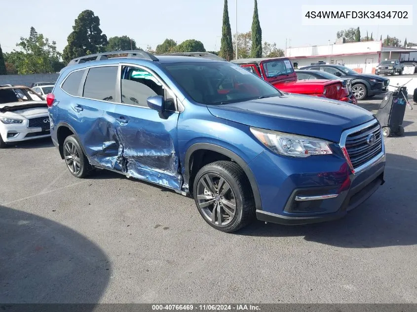 2019 Subaru Ascent Premium VIN: 4S4WMAFD3K3434702 Lot: 40766469