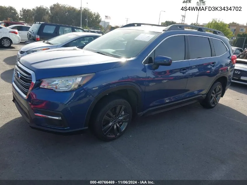 2019 Subaru Ascent Premium VIN: 4S4WMAFD3K3434702 Lot: 40766469