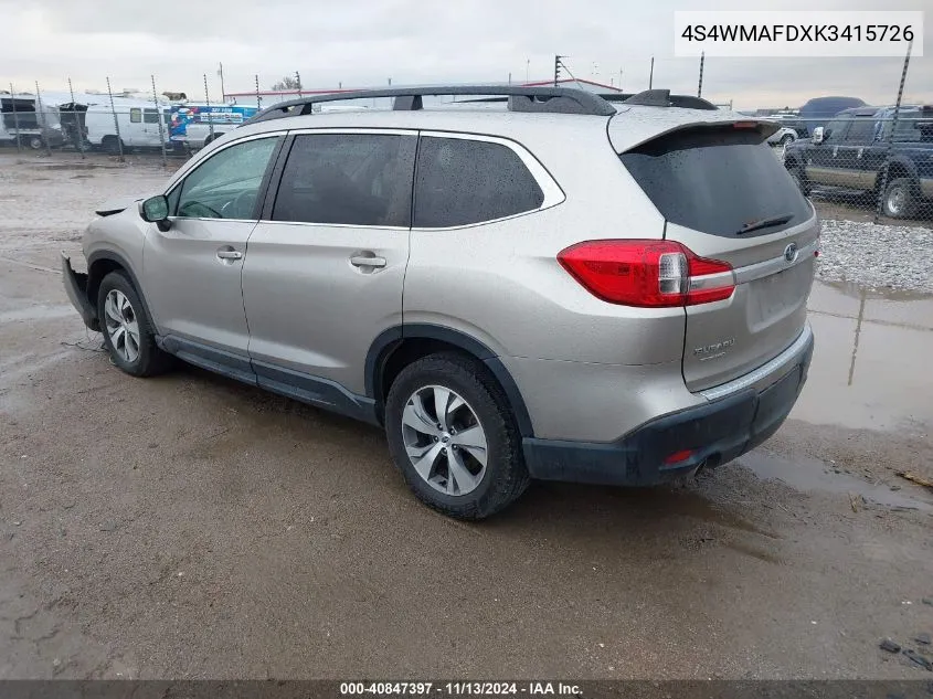 2019 Subaru Ascent Premium VIN: 4S4WMAFDXK3415726 Lot: 40847397