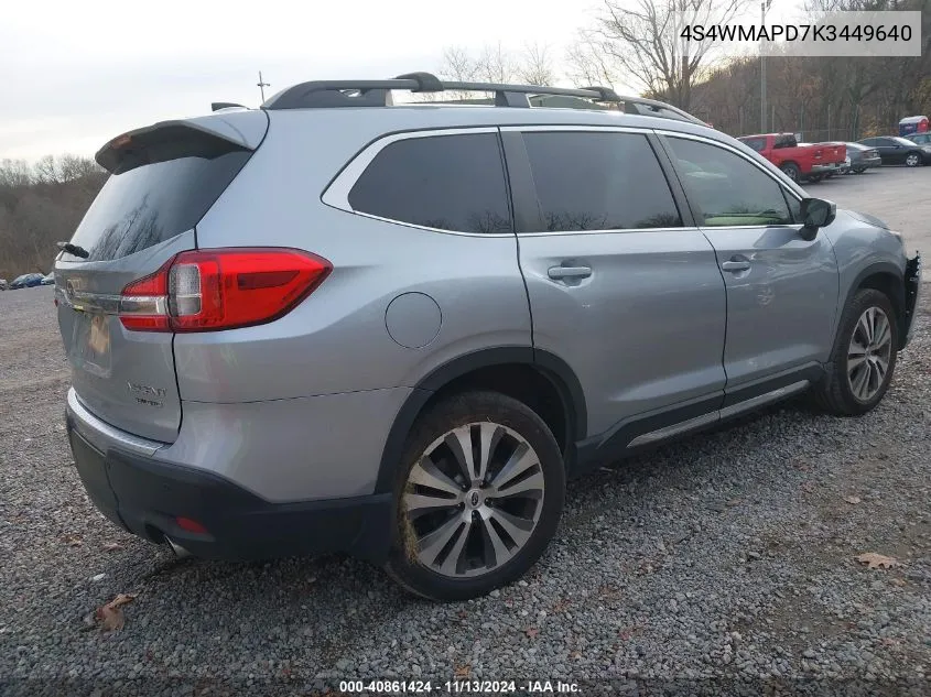 2019 Subaru Ascent Limited VIN: 4S4WMAPD7K3449640 Lot: 40861424