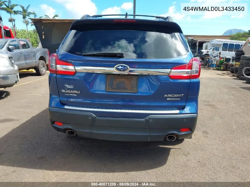 2020 Subaru Ascent Limited VIN: 4S4WMALD0L3433450 Lot: 40071209