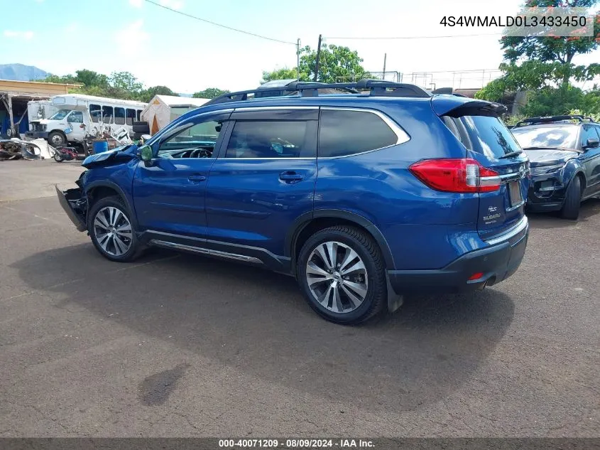 2020 Subaru Ascent Limited VIN: 4S4WMALD0L3433450 Lot: 40071209