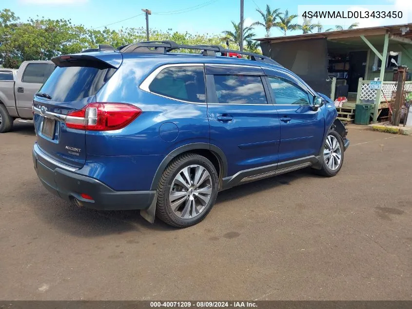 2020 Subaru Ascent Limited VIN: 4S4WMALD0L3433450 Lot: 40071209