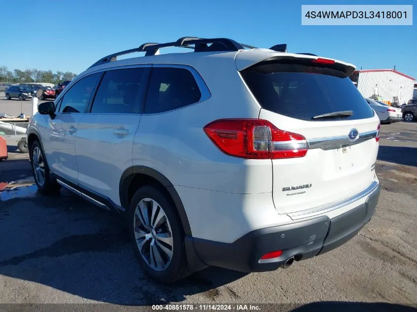 2020 Subaru Ascent Limited VIN: 4S4WMAPD3L3418001 Lot: 40851578