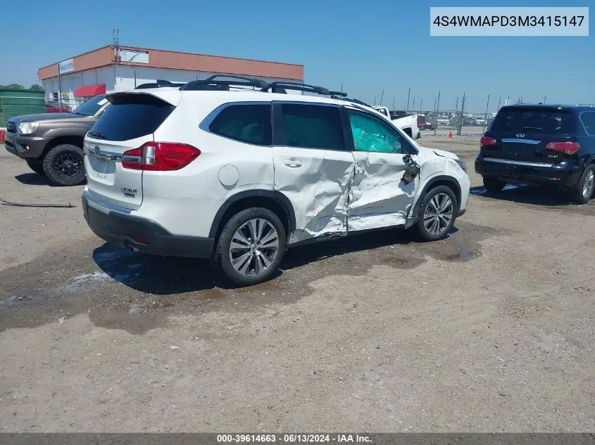 2021 Subaru Ascent Limited VIN: 4S4WMAPD3M3415147 Lot: 39614663