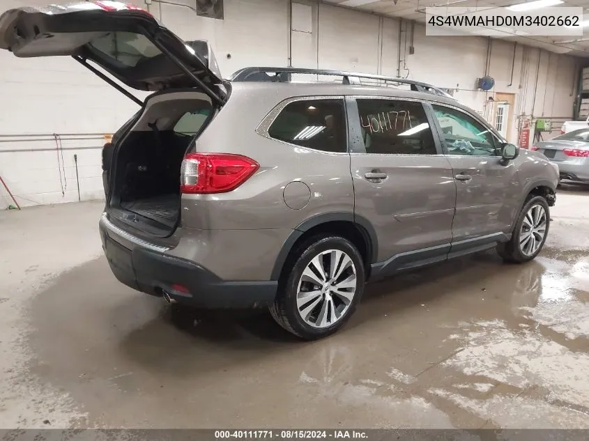 2021 Subaru Ascent Premium VIN: 4S4WMAHD0M3402662 Lot: 40111771