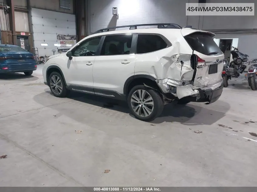 2021 Subaru Ascent Limited VIN: 4S4WMAPD3M3438475 Lot: 40813088