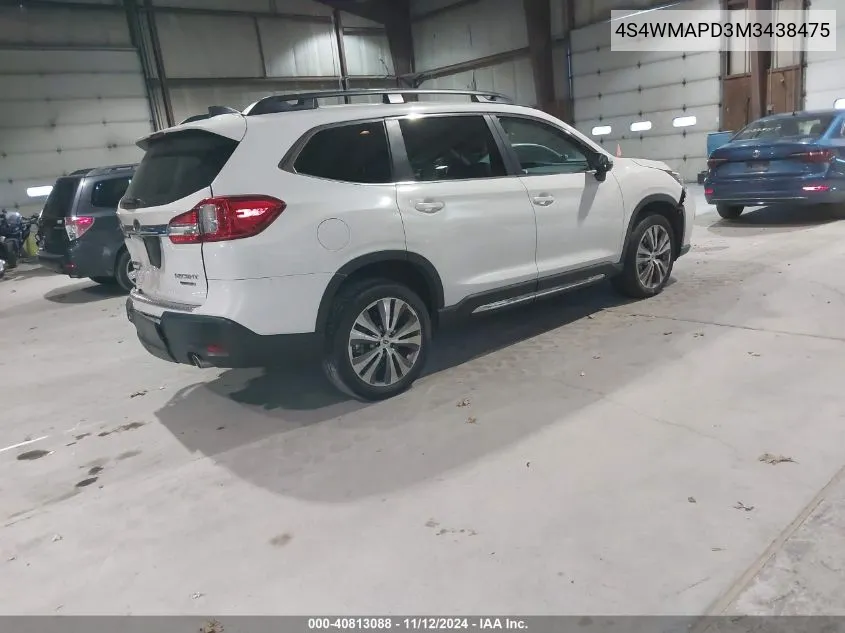 2021 Subaru Ascent Limited VIN: 4S4WMAPD3M3438475 Lot: 40813088