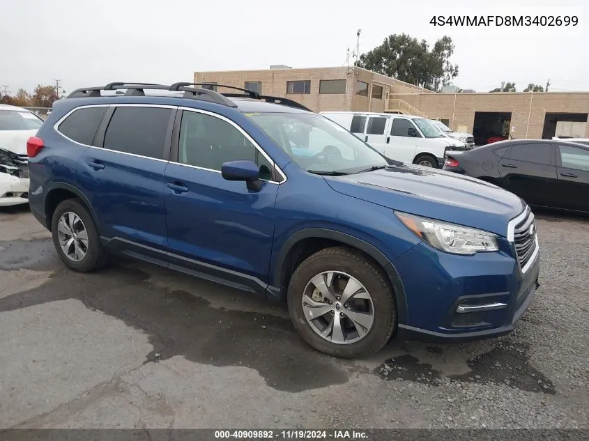 2021 Subaru Ascent Premium VIN: 4S4WMAFD8M3402699 Lot: 40909892