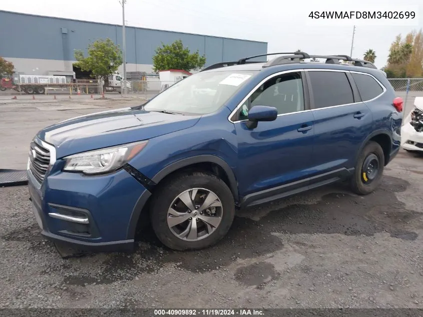 2021 Subaru Ascent Premium VIN: 4S4WMAFD8M3402699 Lot: 40909892