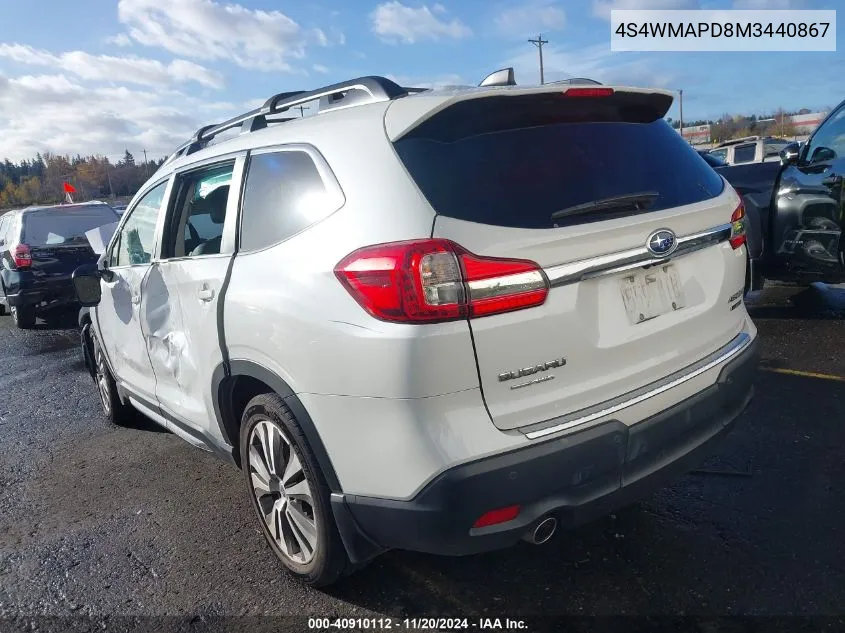 2021 Subaru Ascent Limited VIN: 4S4WMAPD8M3440867 Lot: 40910112