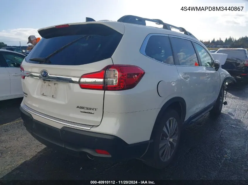 2021 Subaru Ascent Limited VIN: 4S4WMAPD8M3440867 Lot: 40910112