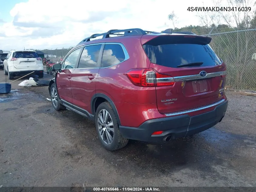 2022 Subaru Ascent Limited VIN: 4S4WMAKD4N3416039 Lot: 40765646