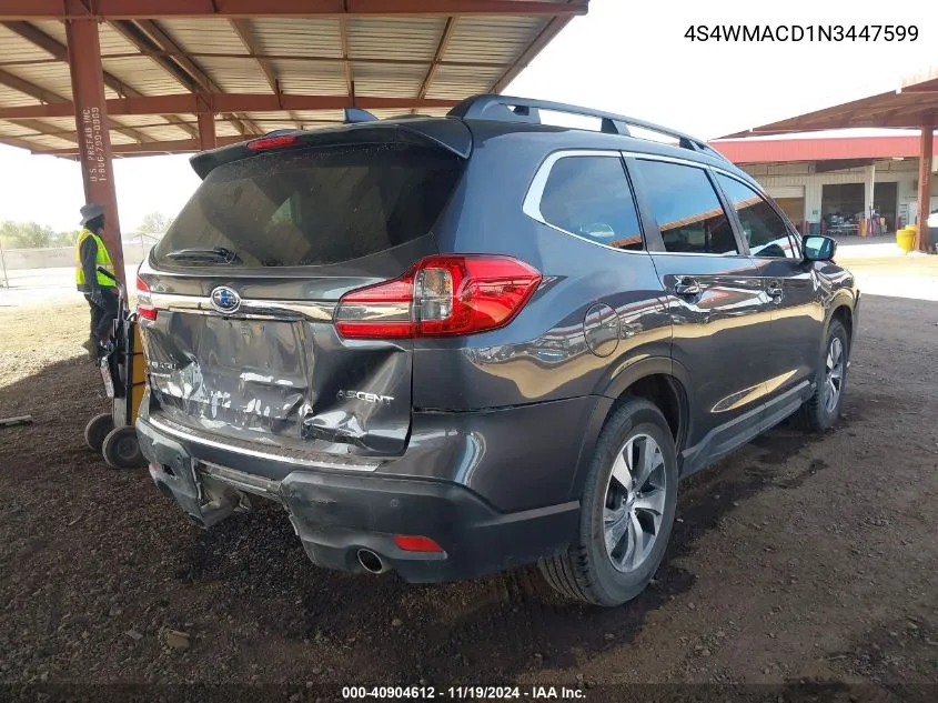 2022 Subaru Ascent Premium VIN: 4S4WMACD1N3447599 Lot: 40904612