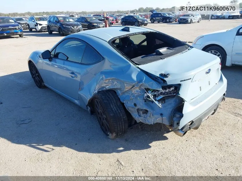 2019 Subaru Brz Series.gray VIN: JF1ZCAC11K9600670 Lot: 40850165