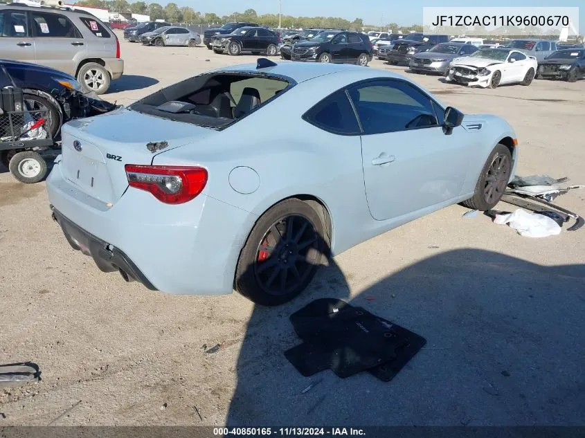 2019 Subaru Brz Series.gray VIN: JF1ZCAC11K9600670 Lot: 40850165