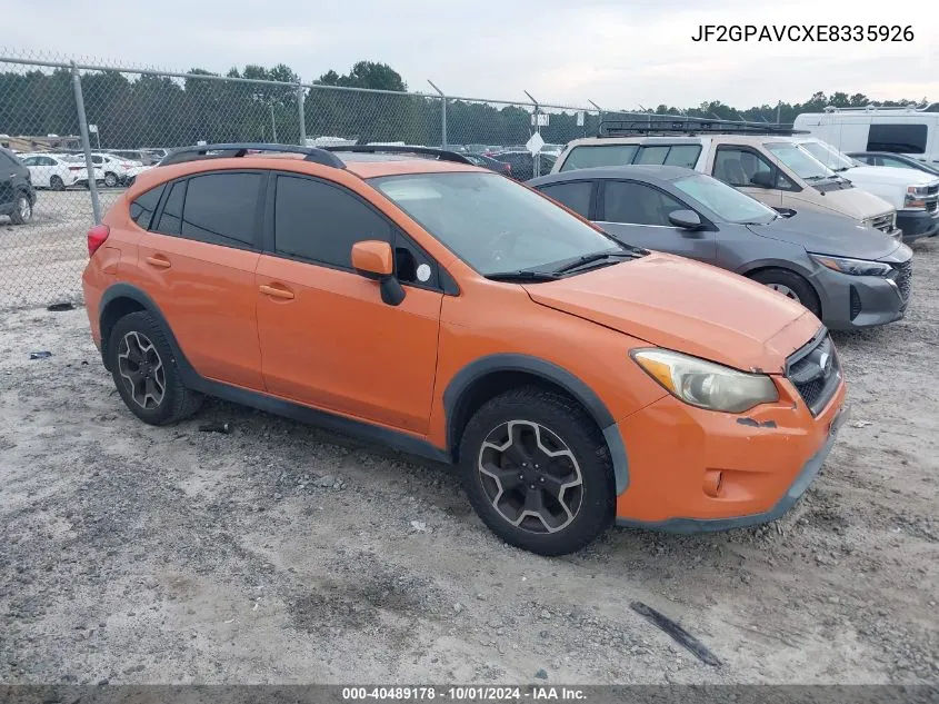 2014 Subaru Xv Crosstrek 2.0I Premium VIN: JF2GPAVCXE8335926 Lot: 40489178